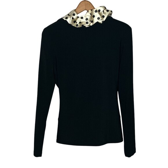 Joseph Ribkoff Size 10 Black White Satin Polka Dot Collar Jersey Knit Blouse Top - Picture 2 of 3